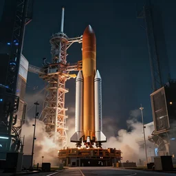 a beautiful matte painting of a cyberpunk environment with an intercontinental spacex falcon 9 heavy launch, trending on artstation, high quality, highly detailed