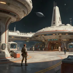 Retro science fiction spaceport by Mark maggiori, Matte painting, trending on artstation and unreal engine