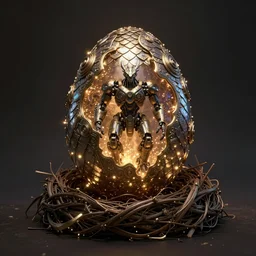 symmetric ！ in the magic nest, a mystical steampunk dragon egg covered with huge electroplated scales, magic light dust, horizon zero dawn machine, intricate. dim lighting, unreal engine 5, concept art ， by greg rutkowski, loish, highly rendered, digital painting, artstation, artstation hq, mysterious toplight 8 k