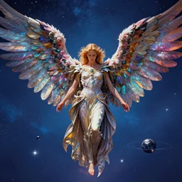 celestial regulator, tempered in solitude, angel class with huge wings, art by dave mckean and seb mckinnon, highly saturated colors, high detail, cinematic, cgsociety 8 k