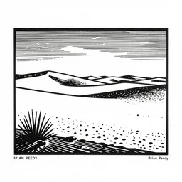 art by brian reedy, a beautiful black ink linocut print of a desert with a few cattle skulls here and there, 8 k, frostbite 3 engine, cryengine, dof, trending on artstation, digital art, crepuscular ray