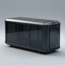 photo of a dark glass and plastic futuristic driveable aerodynamic rectangular box with doors and windows, raytraced, studio lighting, spaceship design, hard surfaces