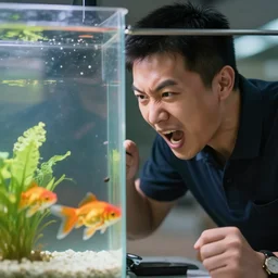 drill sergeant shouting at a goldfish