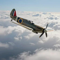 a realistic image of a spitfire mk 2 diving through the cloudscape, 8 k, matte painting, in the style of greg simkins and leonardo da vinci and bouguereau,