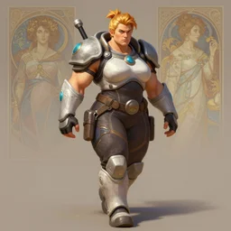 portrait of a walking thick muscular zarya from overwatch, intricate, highly detailed, ray tracing, digital painting, artstation, concept art, smooth, sharp focus, illustration, art by artgerm and greg rutkowski and alphonse mucha, 8 k