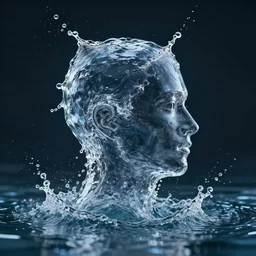 water splashes forming a shape of a human head, water manipulation art, ray tracing, realistic water sharp focus, long shot, 8 k resolution, cinematic