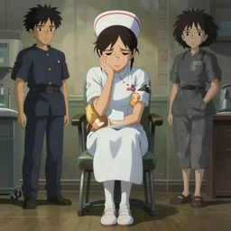 detailed, sharp, full body portrait of a sad and gloomy crying female nurse by Ilya Kuvshinov and Anna Dittmann and studio ghibli and WLOP and Rossdraws, digital art, trending on artstation, anime arts, featured on Pixiv, HD, 8K, highly detailed, good lighting, beautiful, epic, masterpiece