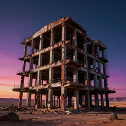 a beautiful detailed highly detailed unfinished building pier abandoned industrial architecture building city urbex by rafael aranda, desert myst nature anime bladerunner 2 0 4 9 uv light dramatic lighting at night retrowave sunset, archdaily, wallpaper, highly detailed, trending on artstation.