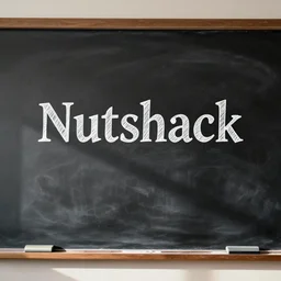 classroom blackboard with it's the nutshack written on it in an elegant, clean and legible style with white chalk