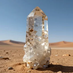 prismatic quartz crystal at namibian desert, at high noon, night, high detail, by frederic church, by kent monkman, by caspar david friedrich