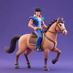 a 3d render of jojo\'s bizarre adventure character giorno giovanna riding a horse, Disney prince style, extreme long shot