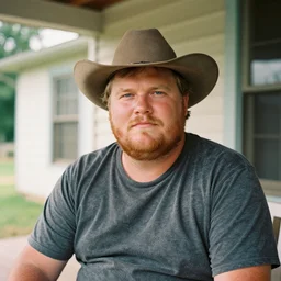 close up portrait of fat redneck man sitting on front porch of house, award winning, kodak gold 2 0 0,