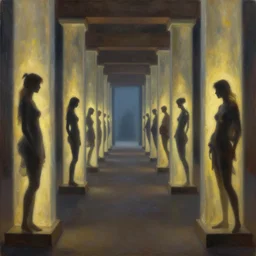 infinite hallway, pillars of love and light, woman silhouette, tim hildebrandt, bruce pennington, wayne barlowe, donato giancola, trending on artstation, cinematic composition, beautiful lighting, hyper detailed, 8 k, oil on canvas