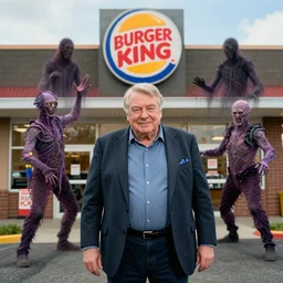 a high resolution photograph of barry chuckle being abducted by interdimensional entities outside of a burger king in tallahassee