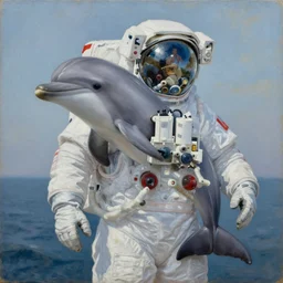 dolphin shaped astronaut suit, dolphin, oil on canvas, intricate, portrait, 8 k highly professionally detailed, hdr, cgsociety