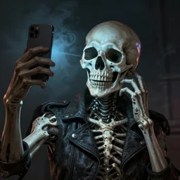 Death taking a selfie, artstation, highly rendered, artistic, kinemacolor, dark, atmospheric, smokey, beautiful,