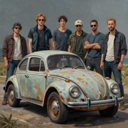 a beatiful painting of portrait, A beaten up old vw beetle, cyberpunk, by Mizuri AU and Soufiane Idrassi and BONDARTS and Tomasz Alen Kopera and Klaus Wittmann and Deathburger and Daniel Romanovsky and Aku, trending on artststion