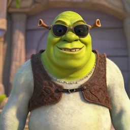 Shrek with sunglasses laughing