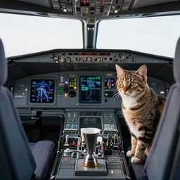 Cat I the cockpit of a commerical airplane, photography, award-winning, 4k