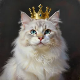 portrait painting of a humanoid cat king with a crown, artstation, detailed, ghost