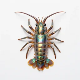9 0 mm studio photograph tiny, abstract iridescent metallic giant isopod. from a distance. white background. long shot. centered in frame