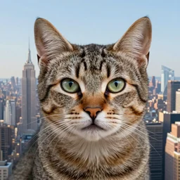 3 5 mm photo of a cat portrait, with a doble exposure of new york city, ultra realistic, detailed, 4 k.