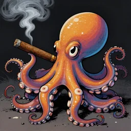 an octopus as thomas chong, smoking a thick cigar, multicolored, robert crumb style, 8 k