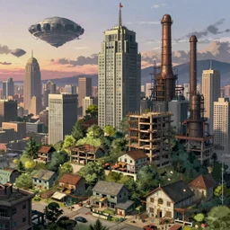 a beautiful very detailed anime illustration of architecture city building nature industrial architecture unfinished building urbex chattel house by pieter bruegel the elder, liberty city at dusk gem extraterrestial san andreas, archdaily, wallpaper, highly detailed, trending on artstation.