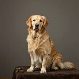 victorian era formal portrait photograph of a golden retriever