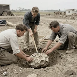 photo from 1912 showing among us fossil being unearthed by paleontologists