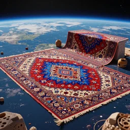 “Epic futuristic Persian carpet station on Earth orbit, colourful, textured like a carpet, concept art, vivid, depth of field, 4k HDR, stunning detailed picture, cinematography, Cinema 4D”