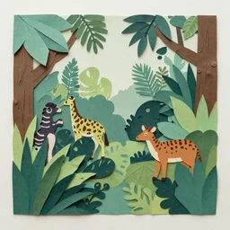 paper art of a lush jungle, by Eiko Ojala