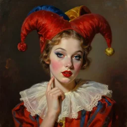 beautiful digital oil vintage harlequin girl by Maio 60s