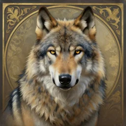 a highly detailed portrait painting of a druid wolf, by greg rutkowski and alphonse mucha, sharp focus, matte, concept art, artstation, digital painting