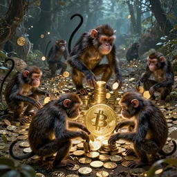 A million monkeys mining crypto coins 4K featured on artstation