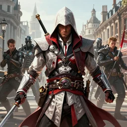 a detailed richard ayoade from assassin's creed in an action pose showing his stoic face in the style of peter mohrbacher, android jones, beksinski, background 1 8 0 0's london, digital art, artstation hd, ubisoft concept art, concept art