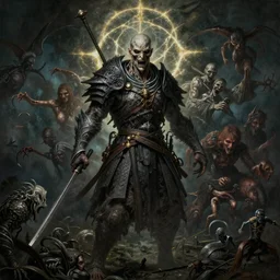 Elden Ring and Doom themed painting of tormented undead hybrid, intricate artwork by Artgerm, Johnatan Wayshak, Zdizslaw Beksinski, Darius Zawadzki, H.R. Giger, Takato Yamamoto, masterpiece, very coherent artwork, cinematic, high detail, octane render, unreal engine, 8k, High contrast, golden ratio, trending on cgsociety, ultra high quality model, production quality cinema model