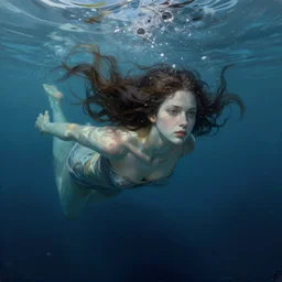 portrait painting of a beautiful girl underwater drowning by cedric peyravernay and greg ruthkowski, in the style of dishonored concept art, concept design, trending on artstation