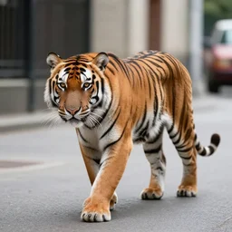 tasmanian tiger pet being walked in the city. photograph.
