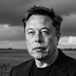 elon musk with donald trump hair, black and white photo potrait