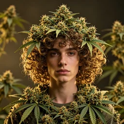 curly cannabis head, hemp body, marijuana hero, weed hat, cinematic volumentric lighting, golden ratio, behance hd, hyper detailed, octane render, artstation, perfect symmetry, perfect composition