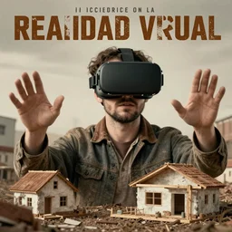 poster de las posibilidades de la realidad virtual en la construccion de casas prefabricadas, gran calidad, estilo segunda guerra mundial, vr,