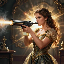 woman firing her breast milk as a machine gun