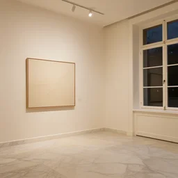cream - colored room, vanilla - colored lighting, marble room, marble slabs, window to night time, night time, warm lighting inside, art by artgerm