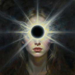 portrait of she whose face is a black hole ,by roberto ferri, by austin osman spare, by wayne barlowe, detailed painting, mystical, occult