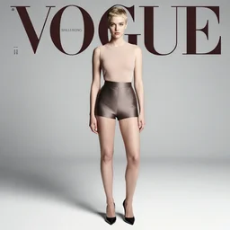 vogue magazine cover : full - body portrait of buzzcut sadie sink. defiant : punk - diesel, steam, cyber. style, ultrarealistic, photorealistic, intricate detail, photograph by anne leibovitz