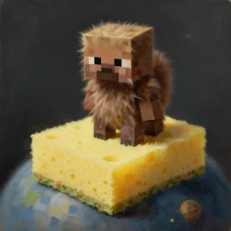 realistic fuzzy, hairy minecraft enderman on a planet made out of sponge, thomas cole, oil on canvas, trending on art station