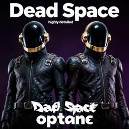 Horror movie poster, Featuring both members of Daft punk, Text reads “Dead Space, highly detailed, hyperrealistic, octane, :: Horror movie poster, Featuring two figures wearing the scifi gear from “Dead Space”, Text reads “Dead Space, highly detailed, hyperrealistic, octane