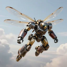 a steampunk warrior dragonfly flying towards camera in high rate, transformer, mech, Ultra detailed, cinematic, cinematic lights, 8k, photorealistic, epic, sunset