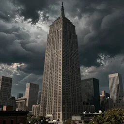 huge ziggurat in new york city. dark, atmospheric, stormy weather, gustave dore, italy 1 8 1 6